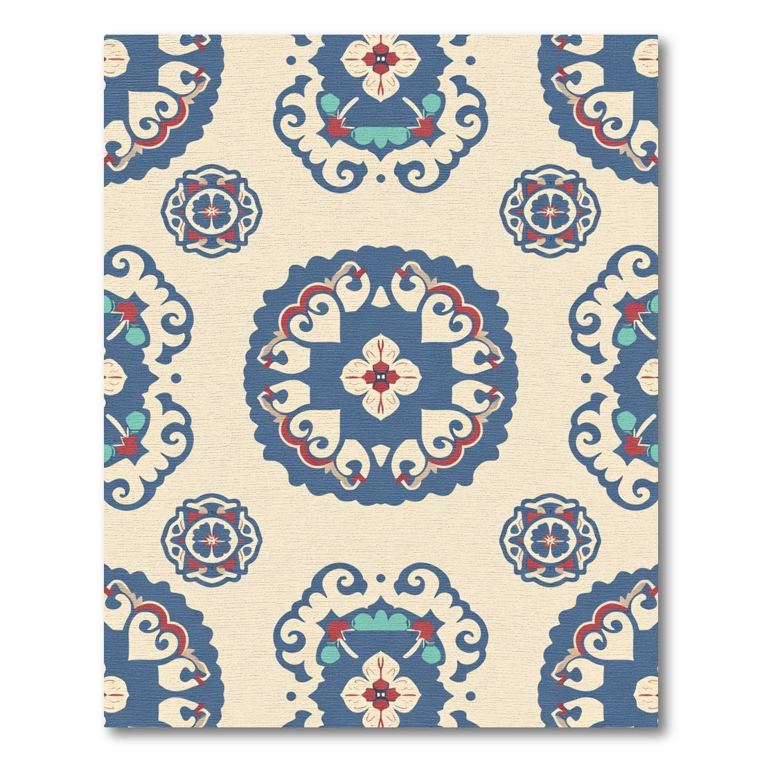 Cream Navy Red Floral Medallion Rug