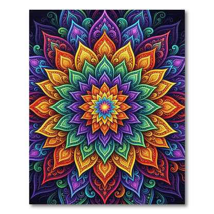 Vibrant Multicolored Radiant Lotus Mandala Rug
