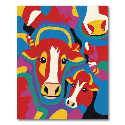 Vibrant Red Cow Family Collage Rug