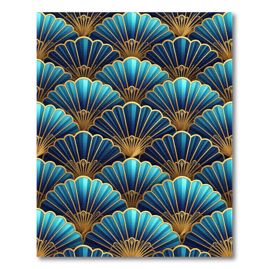 Art Deco Blue Golden Fan Rug