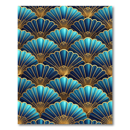 Art Deco Blue Golden Fan Rug