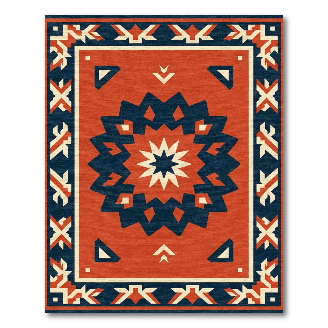 Red Navy Starburst Geometric Borders Rug