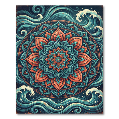 Teal and Coral Oceanic Lotus Mandala Rug