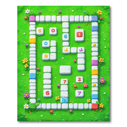 Playful Colorful Floral Numbered Tiles Rug