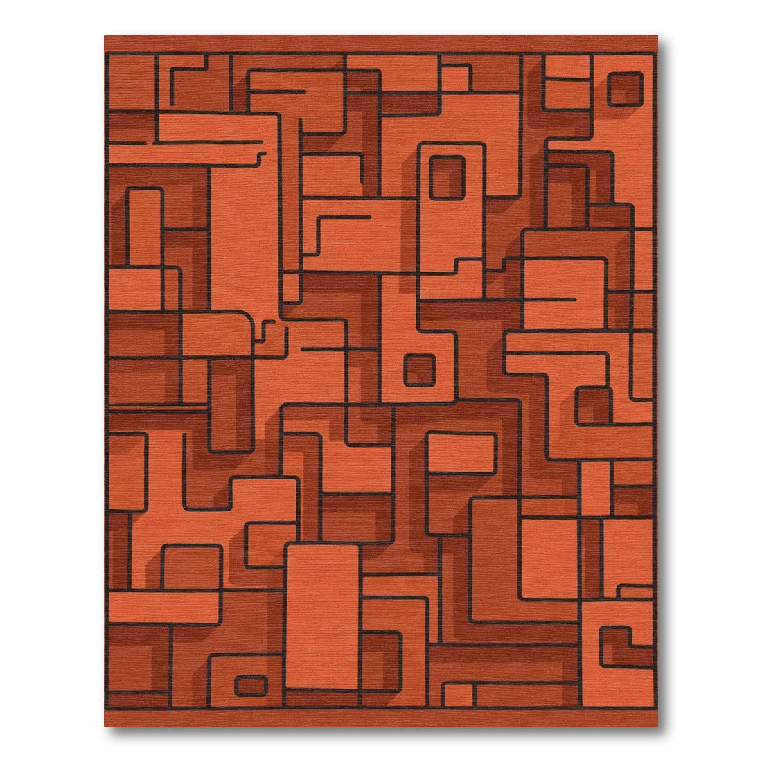 Orange Abstract Geometric Maze Rug