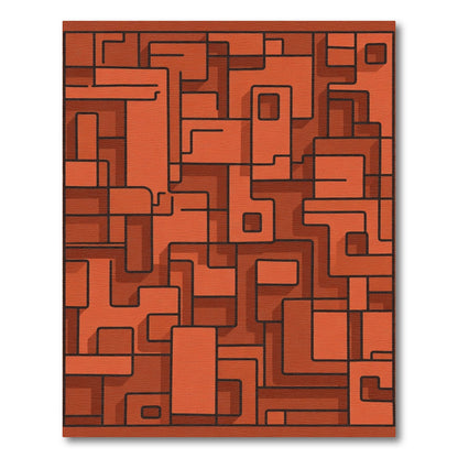 Orange Abstract Geometric Maze Rug
