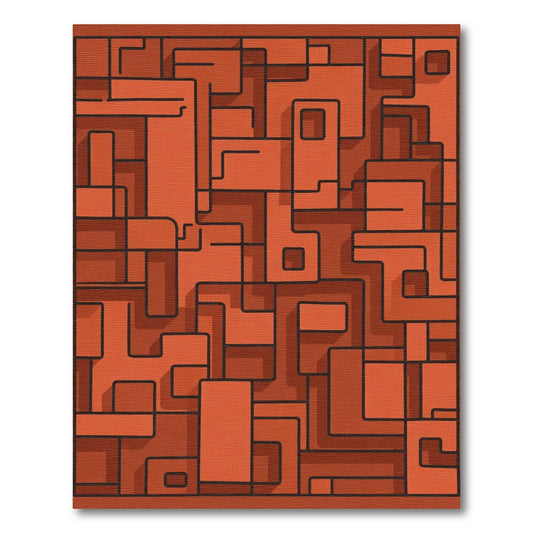 Orange Abstract Geometric Maze Rug