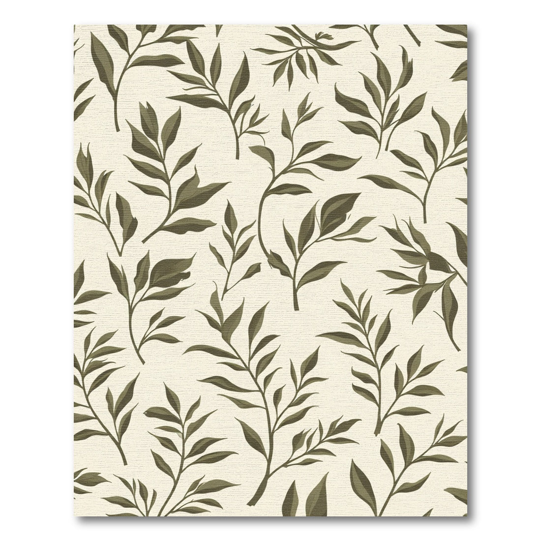 Olive Green Botanical Branch Pattern Rug