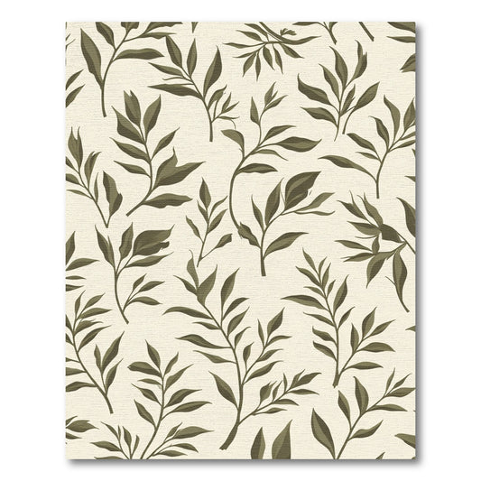 Olive Green Botanical Branch Pattern Rug