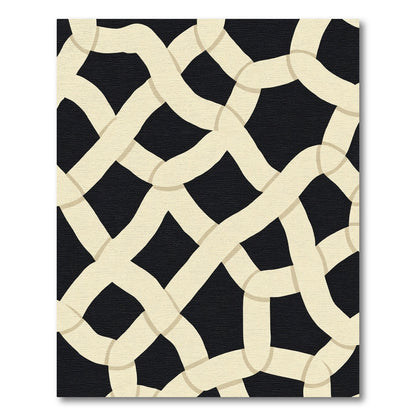 Cream Intertwine Lattice Black Rug