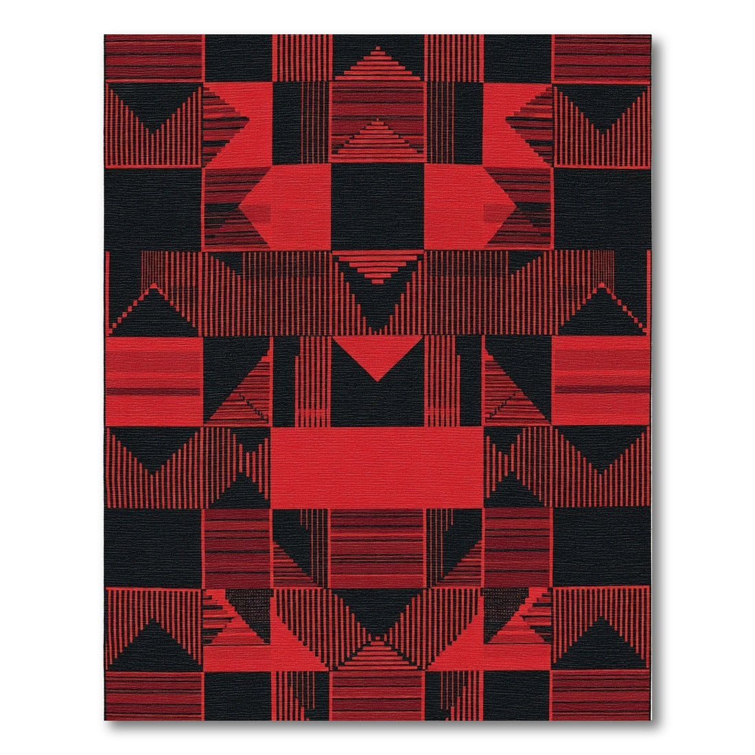 Modern Red Black Geometric Shapes Rug