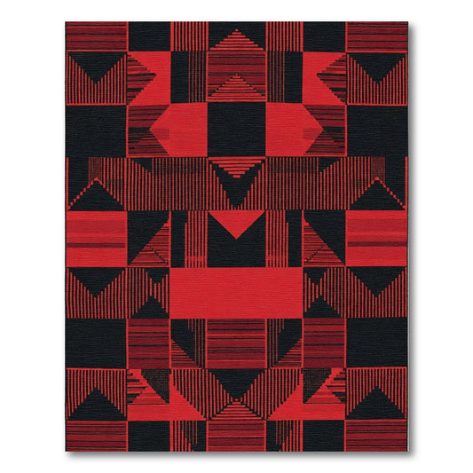 Modern Red Black Geometric Shapes Rug
