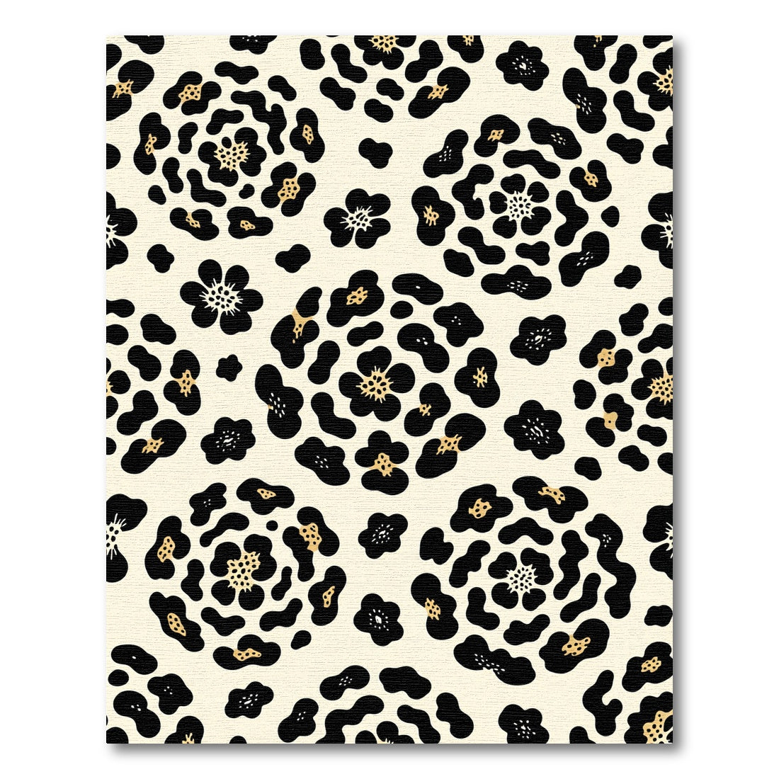 Cream and Black Leopard Floral Rug