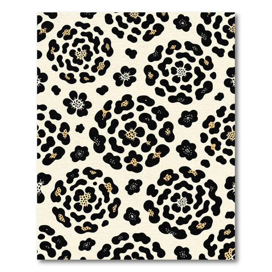 Cream and Black Leopard Floral Rug