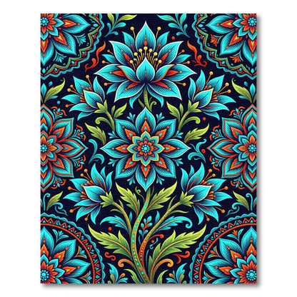 Vibrant Cyan Floral Medallion Garden Rug