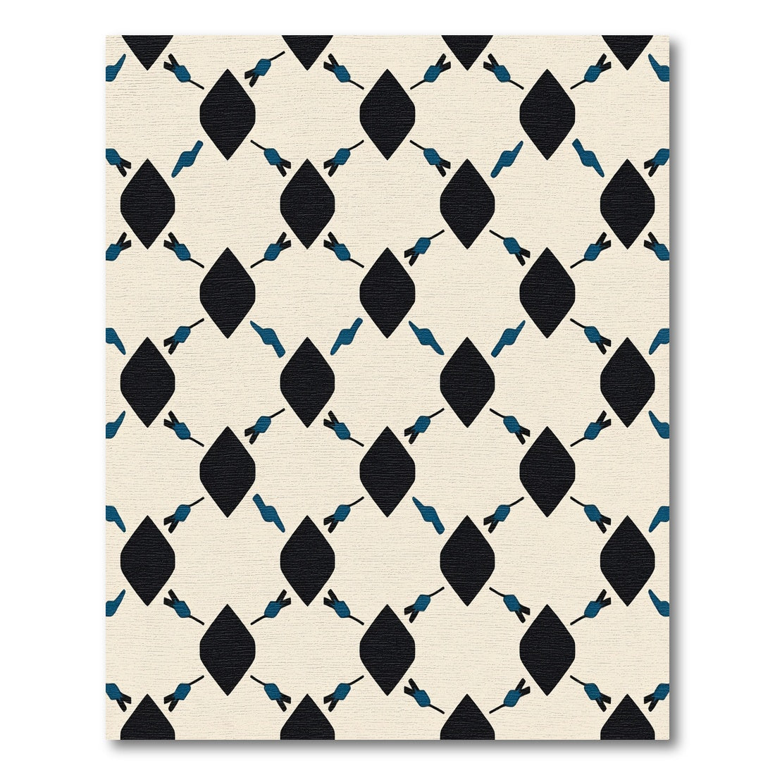Cream Black Blue Diamond Lattice Rug