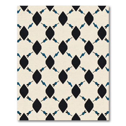 Cream Black Blue Diamond Lattice Rug