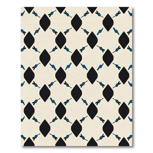 Cream Black Blue Diamond Lattice Rug