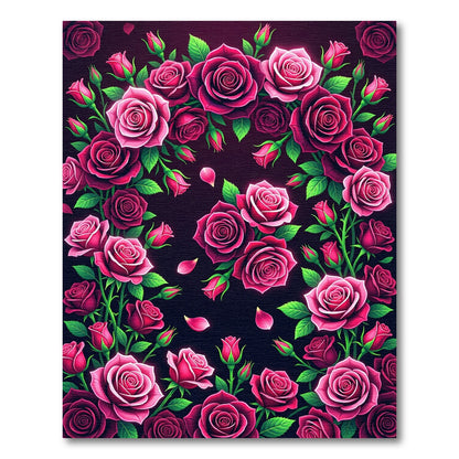 Vibrant Fuchsia Rose Floral Garland Rug
