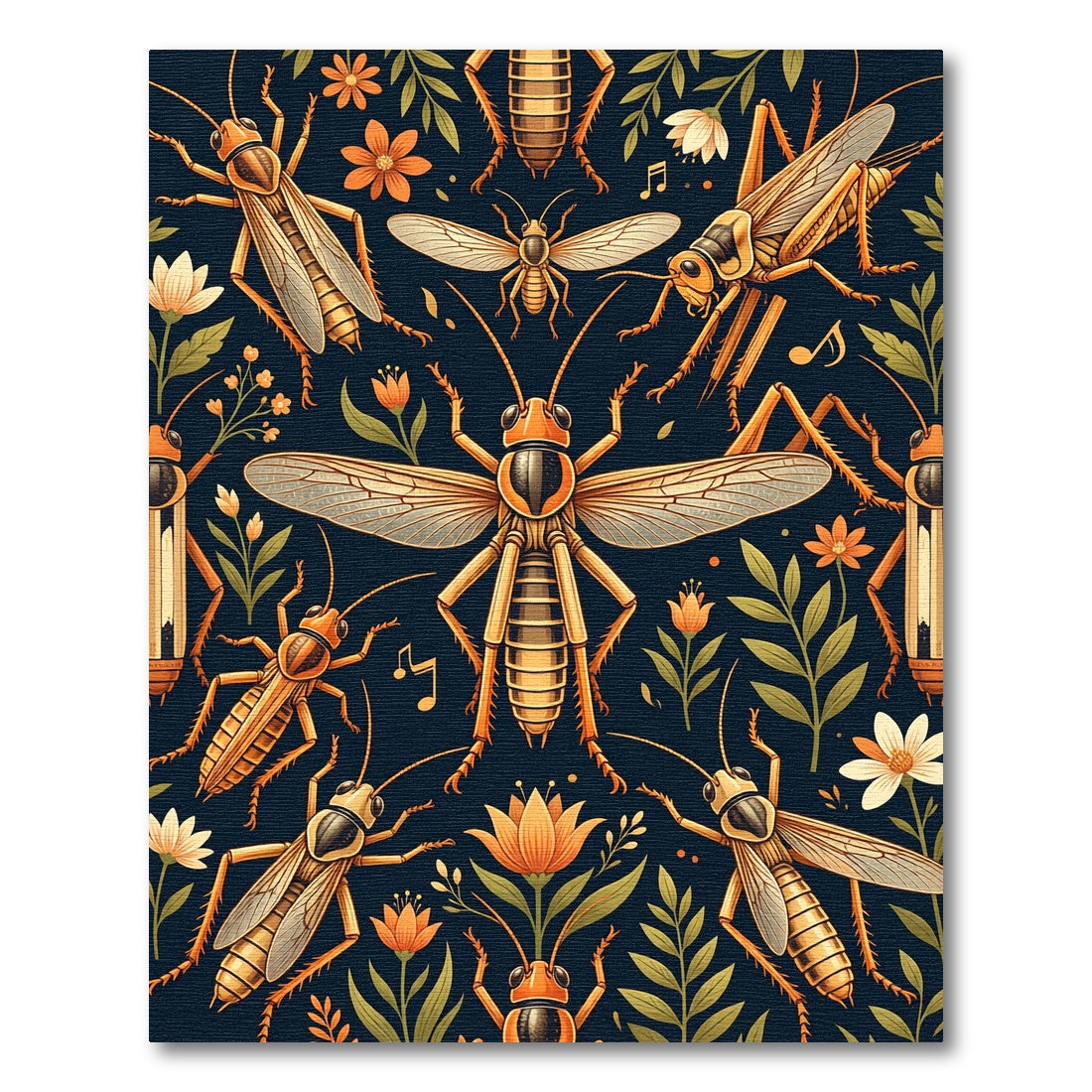 Golden Insect Garden on Navy Background Rug