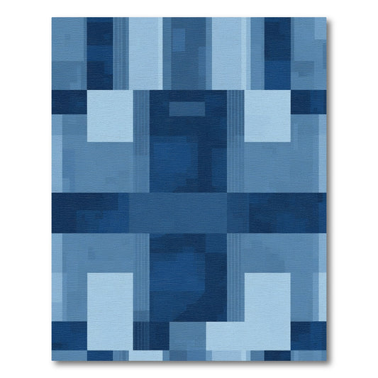 Deep Blue Rectangular Geometric Overlay Rug