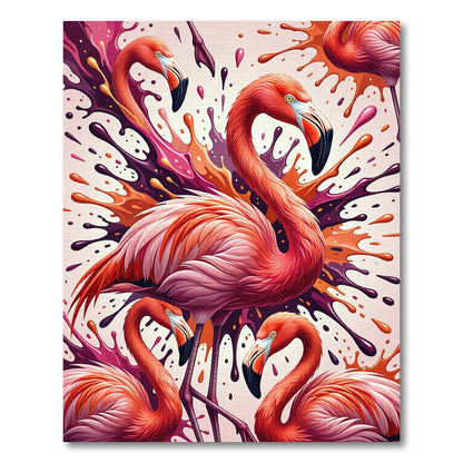 Vibrant Flamingo Abstract Splatter Art Rug