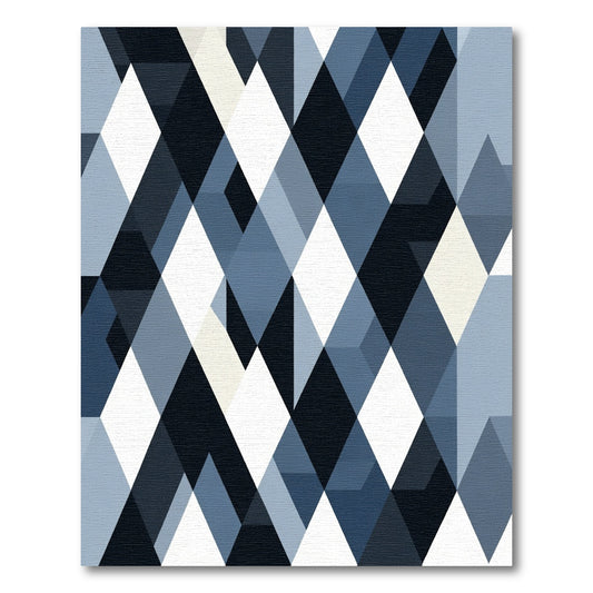 Navy Blue White Diamond Geometric Rug