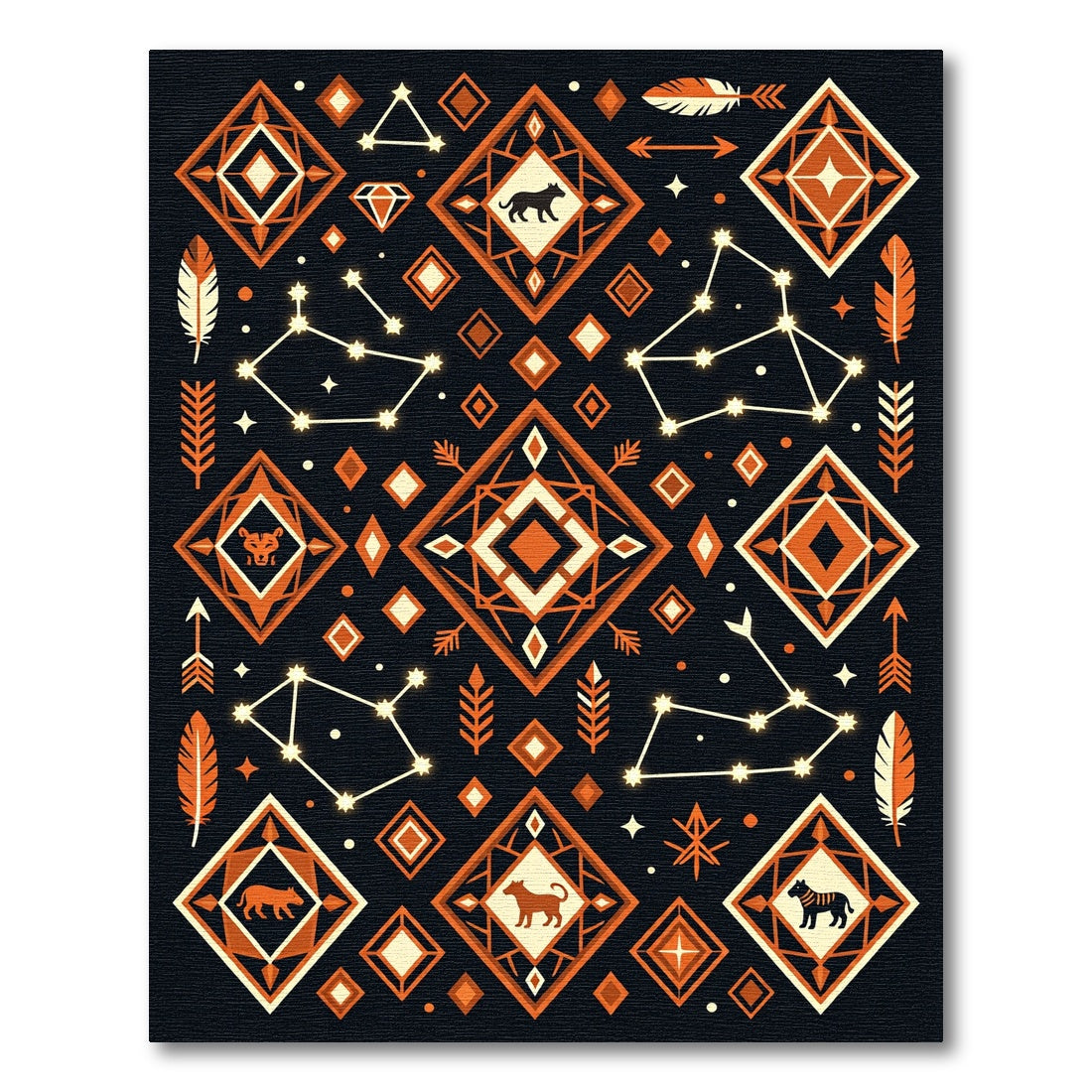 Celestial Terracotta Geometric Animal Art Rug