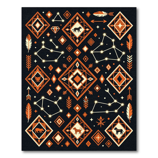Celestial Terracotta Geometric Animal Art Rug