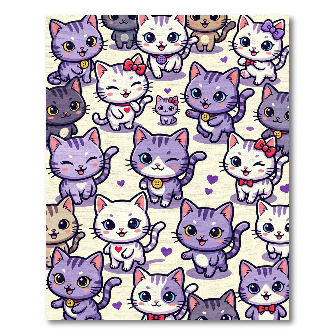 Whimsical Purple Kitten Heart Motif Rug
