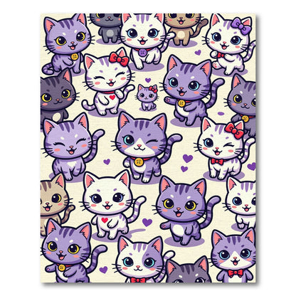 Whimsical Purple Kitten Heart Motif Rug