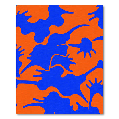 Vibrant Orange Blue Abstract Blob Rug