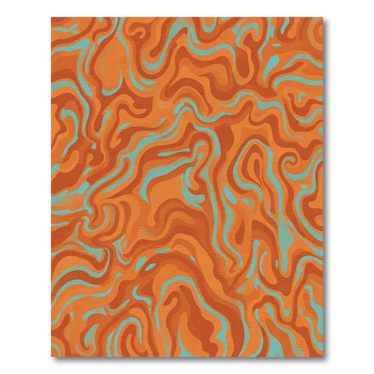 Orange Aqua Swirl Marbled Rug