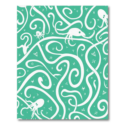 Turquoise White Octopus Tentacle Swirl Rug