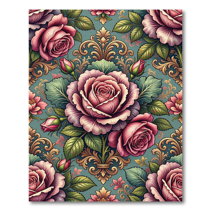 Elegant Dusty Rose Floral Damask Rug