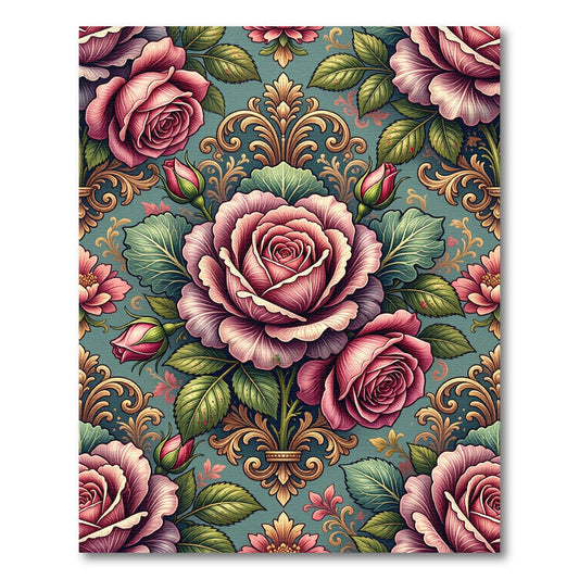 Elegant Dusty Rose Floral Damask Rug