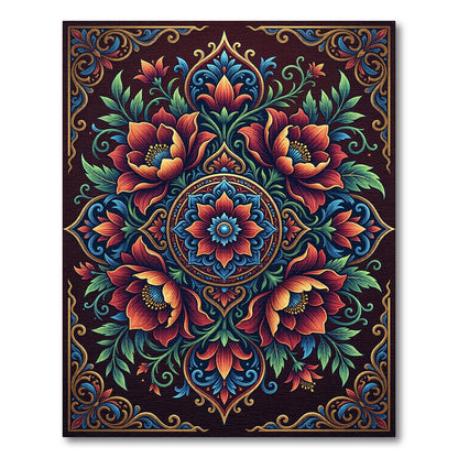 Crimson Teal Floral Medallion Ensemble Rug