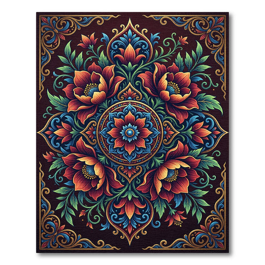 Crimson Teal Floral Medallion Ensemble Rug