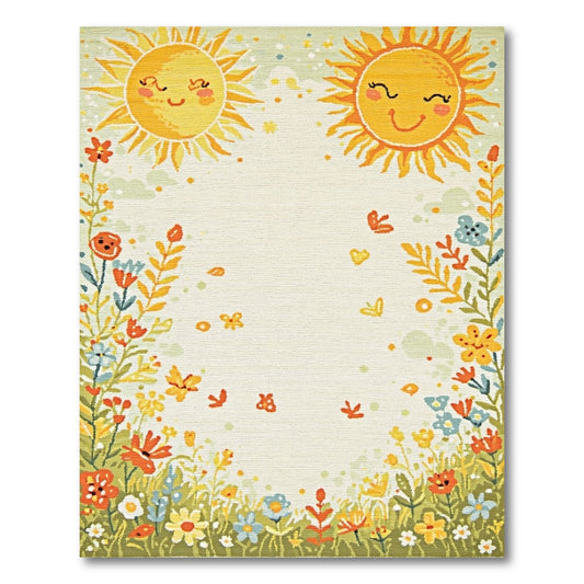 Whimsical Smiling Suns Floral Butterflies Rug