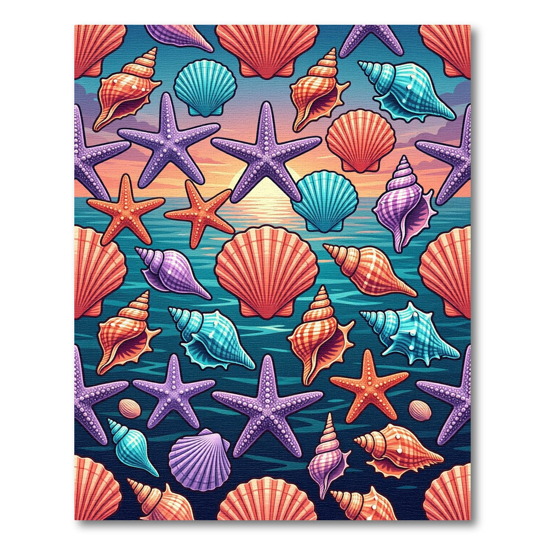 Vibrant Tropical Seashell and Starfish Illustration Rug