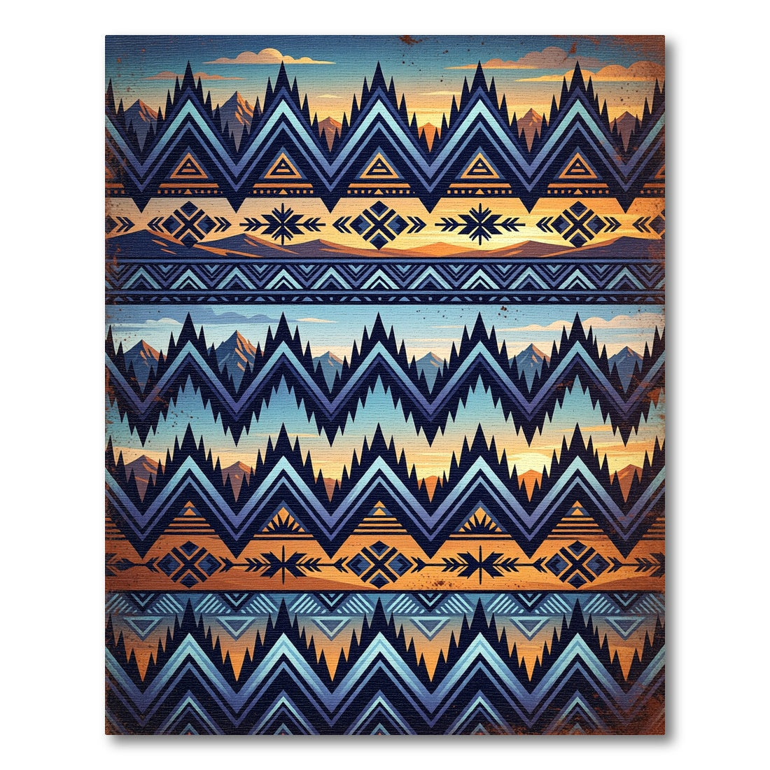 Tribal Geometric Sun Mountain Landscape Rug