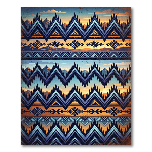 Tribal Geometric Sun Mountain Landscape Rug