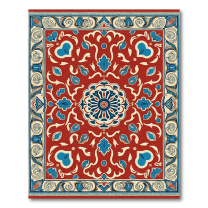 Crimson Blue Floral Medallion Border Rug
