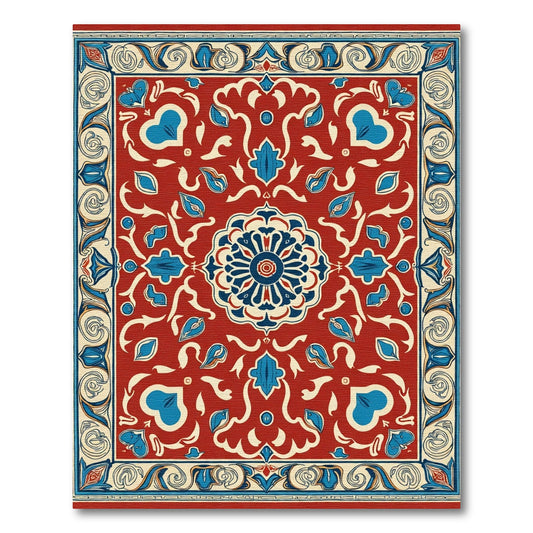 Crimson Blue Floral Medallion Border Rug
