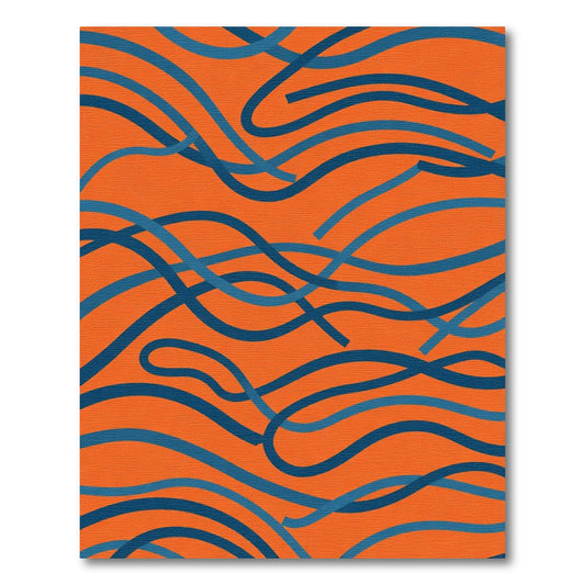 Orange Blue Wavy Ribbon Abstract Rug