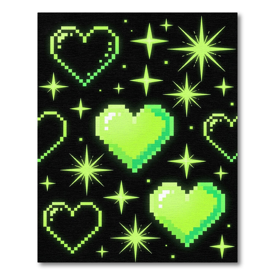 Neon Pixel Heart and Sparkle Glow Rug