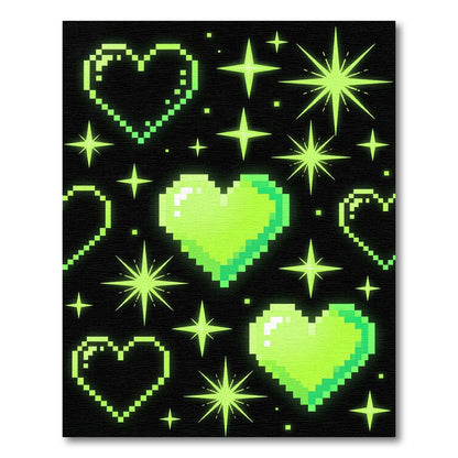 Neon Pixel Heart and Sparkle Glow Rug