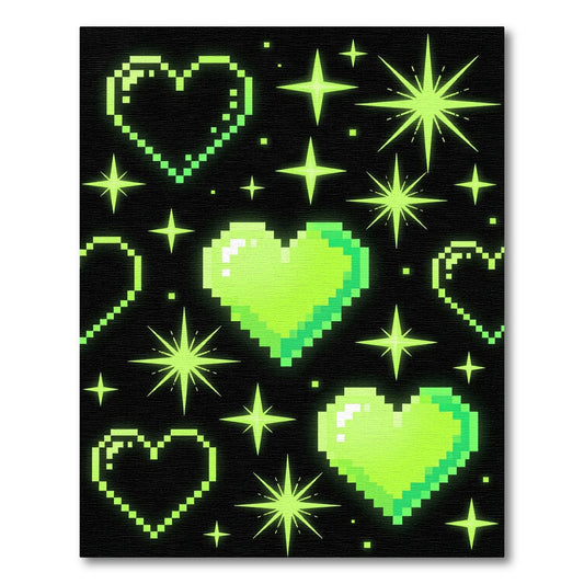 Neon Pixel Heart and Sparkle Glow Rug