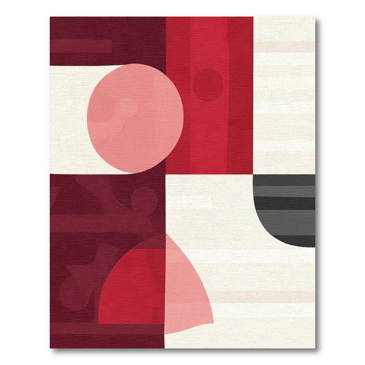 Bold Red Layered Geometric Squares Rug