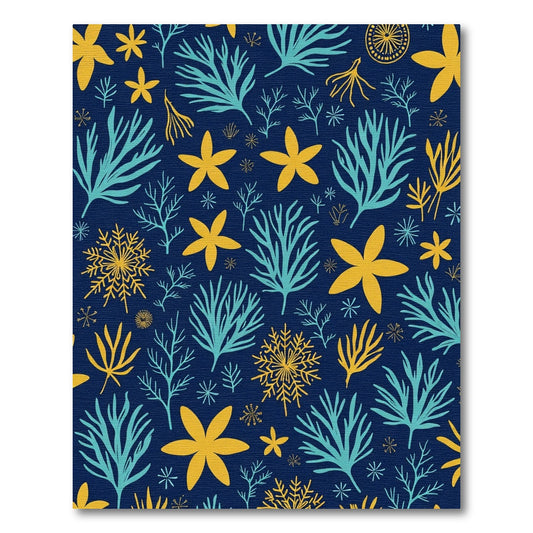 Navy Blue Coral Starfish Swirl Rug